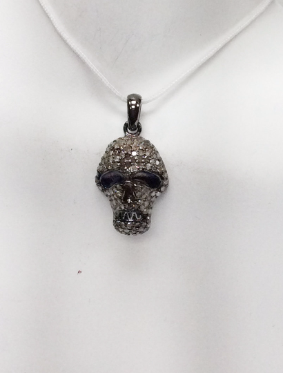 Diamond Pendant .925 Oxidized Sterling Silver Diamond Pendant, Genuine handmade pave diamond Pendant Size 0.80"(14 x 20 mm)