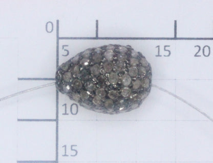 Drop Shape Silver Pave Diamond Beads