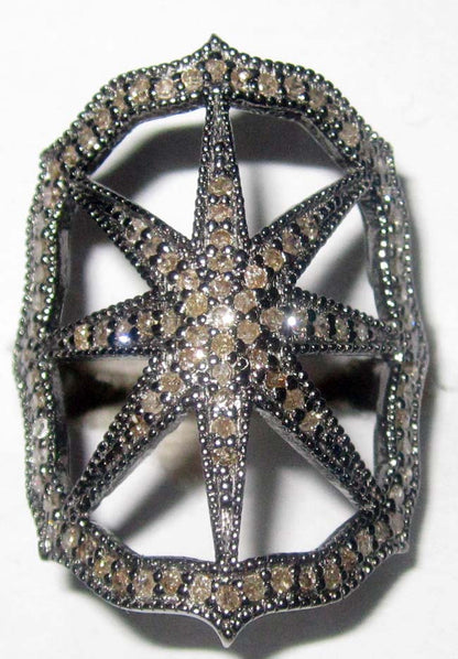 Diamond and Silver Black Rhodium Finish Ring