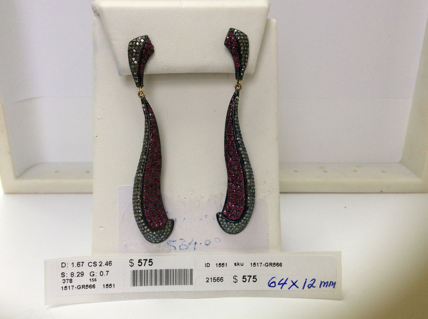 Diamond and Silver Ruby Black Rhodium Finish Earrings