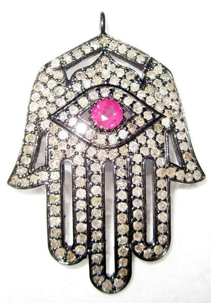 HAMSA HAND PAVE DIAMOND PENDANT