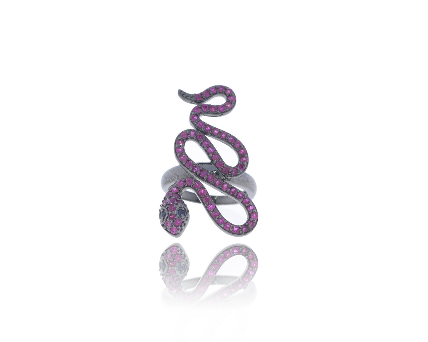 Snake Diamond Ring with Silver Black Rhodium Finish Rings