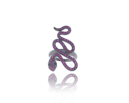 Snake Diamond Ring with Silver Black Rhodium Finish Rings