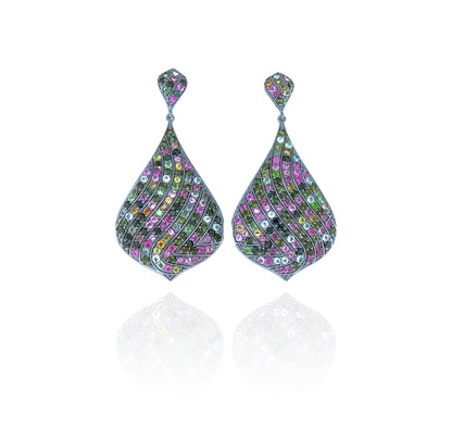 Diamond And Ruby Drop Shape Earrings