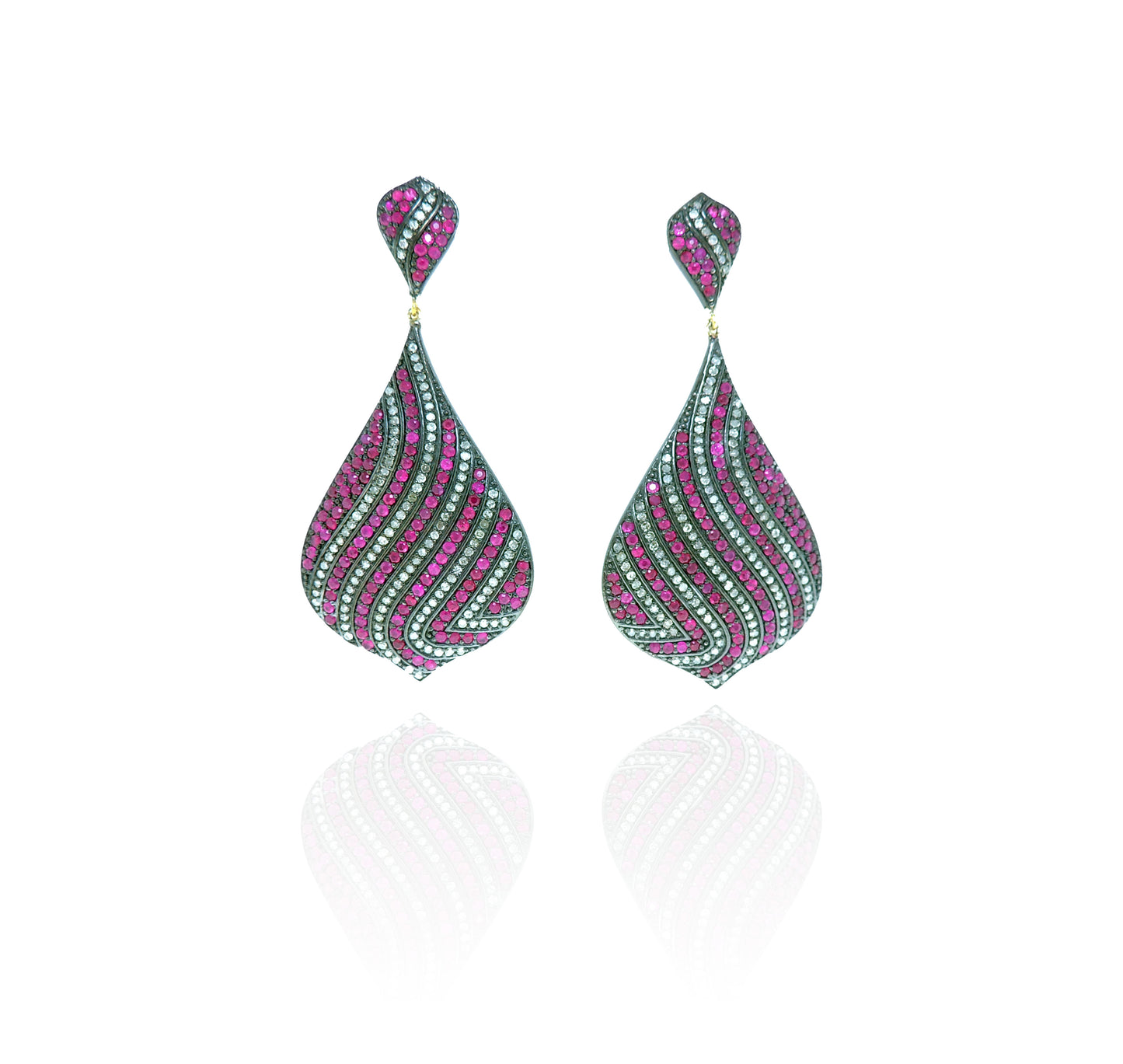 Diamond And Ruby Drop Shape Earrings