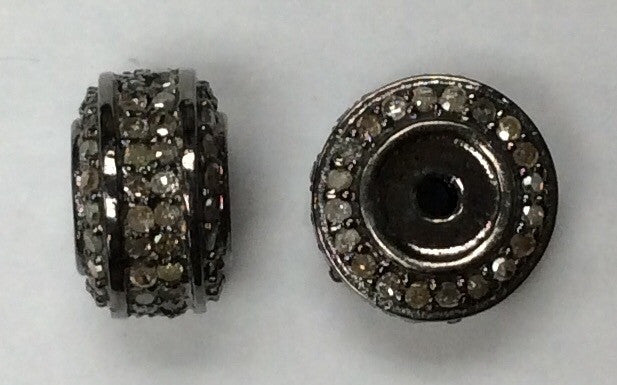 Donut Diamond Beads .925 Oxidized Sterling Silver Diamond Beads, Genuine handmade pave diamond Beads Size Approx 0.48"(7 x 12 MM)