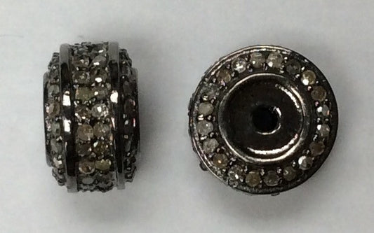 Donut Diamond Beads .925 Oxidized Sterling Silver Diamond Beads, Genuine handmade pave diamond Beads Size Approx 0.48"(7 x 12 MM)