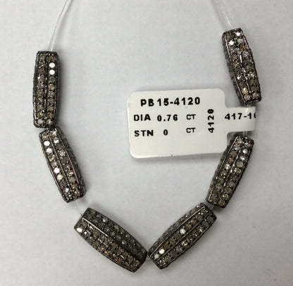 Long Tube Shape Pave Diamond Beads, .925 Oxidized Sterling Silver Diamond Beads, Genuine handmade pave diamond Beads Size Approx 0.60"(5 x 15 MM)