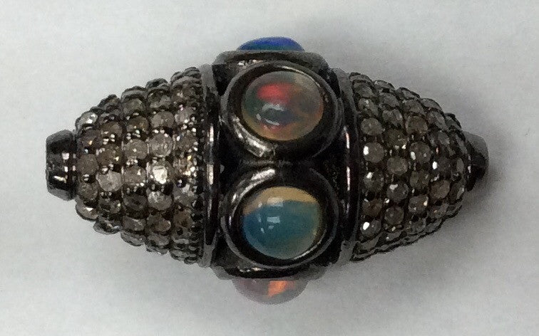 Roundel Diamond Bead .925 Oxidized Sterling Silver Diamond Beads, Genuine handmade pave diamond Beads Size Approx 0.88"(14 x 22 MM)