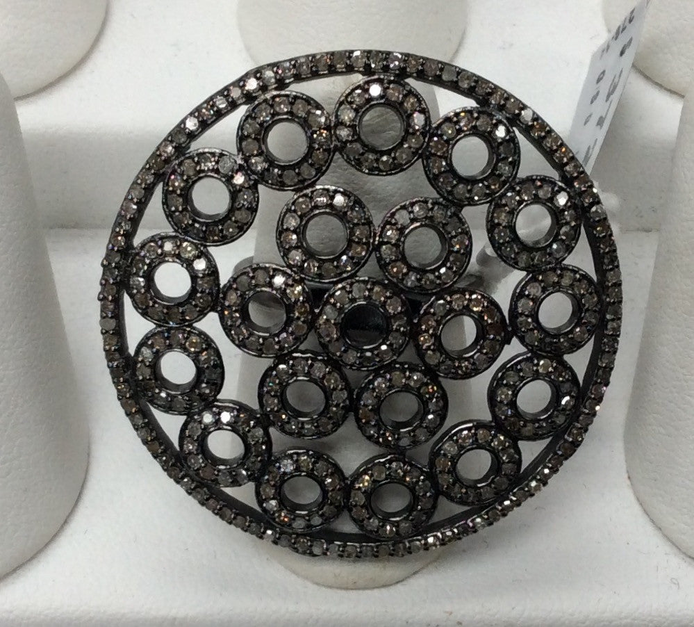 Pave Diamond Ring .925 Oxidized Sterling Silver Diamond Ring, Genuine handmade pave diamond Ring Size Approx 1.56"(39 MM)