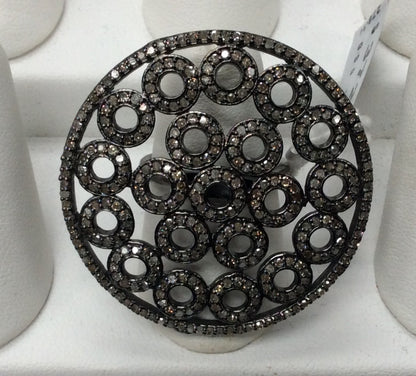 Pave Diamond Ring .925 Oxidized Sterling Silver Diamond Ring, Genuine handmade pave diamond Ring Size Approx 1.56"(39 MM)