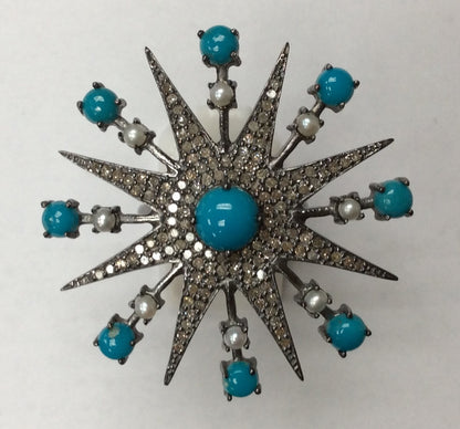 Ring Diamond with Turquoise/Pearl