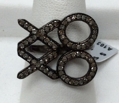 XO Pave Diamond Ring .925 Oxidized Sterling Silver Diamond Ring, Genuine handmade pave diamond Ring Size Approx 0.80"(18 x 20 MM)