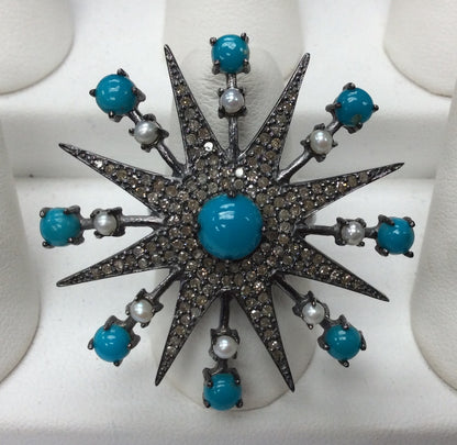 Ring Diamond with Turquoise/Pearl