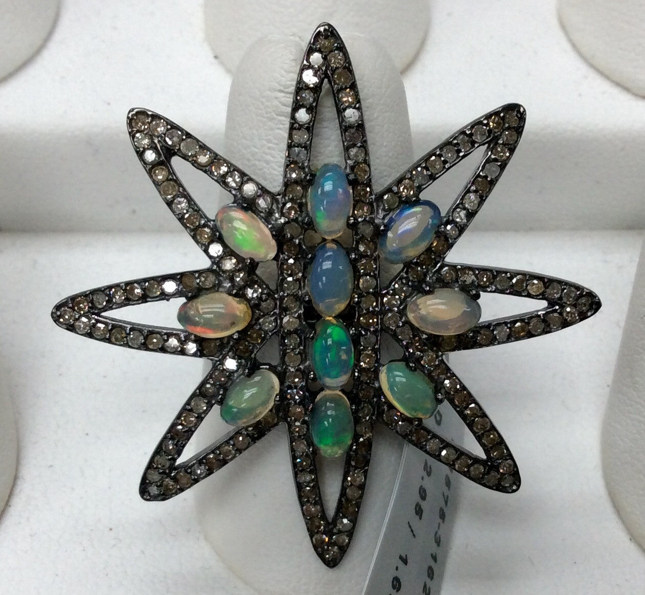 Ring Diamond with Opal .925 Oxidized Sterling Silver Diamond Ring, Genuine handmade pave diamond Ring Size Approx 1.52"(38 MM)