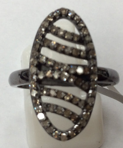 Pave Diamond Ring .925 Oxidized Sterling Silver Diamond Ring, Genuine handmade pave diamond Ring Size Approx 0.84"(11 x 21 MM)