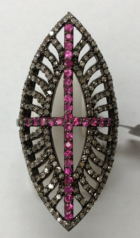Pave Diamond Ring .925 Oxidized Sterling Silver Diamond Ring, Genuine handmade pave diamond Ring Size Approx 1.56"(19 x 39 MM)