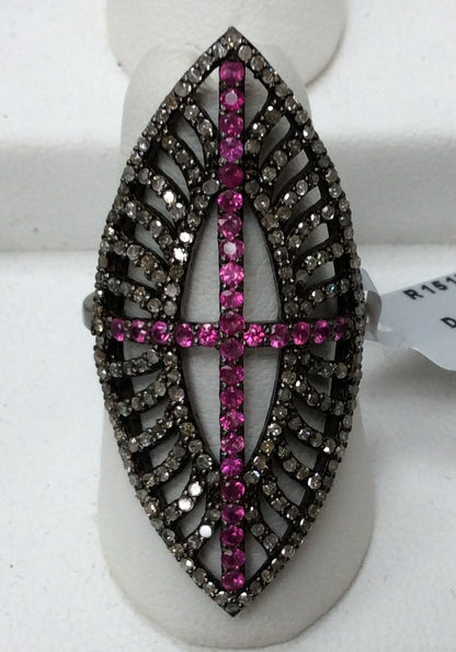 Pave Diamond Ring .925 Oxidized Sterling Silver Diamond Ring, Genuine handmade pave diamond Ring Size Approx 1.56"(19 x 39 MM)