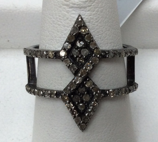 Diamond and Silver Black Rhodium Finish Rings
