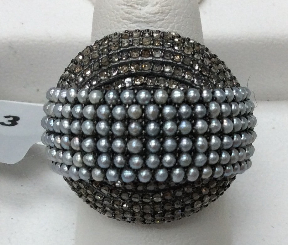 Pave Diamond Ring .925 Oxidized Sterling Silver Diamond Ring, Genuine handmade pave diamond Ring Size Approx 1.00"(14 x 23 x 25 MM)