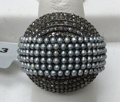 Pave Diamond Ring .925 Oxidized Sterling Silver Diamond Ring, Genuine handmade pave diamond Ring Size Approx 1.00"(14 x 23 x 25 MM)