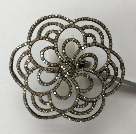 Round Pave Diamond Ring .925 Oxidized Sterling Silver Diamond Ring, Genuine handmade pave diamond Ring Size Approx 1.76"(40 x 44 MM)