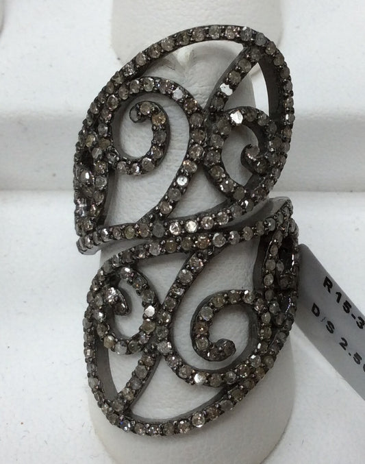 Pave Diamond Ring .925 Oxidized Sterling Silver Diamond Ring, Genuine handmade pave diamond Ring Size Approx 1.48"(21 x 37 MM)