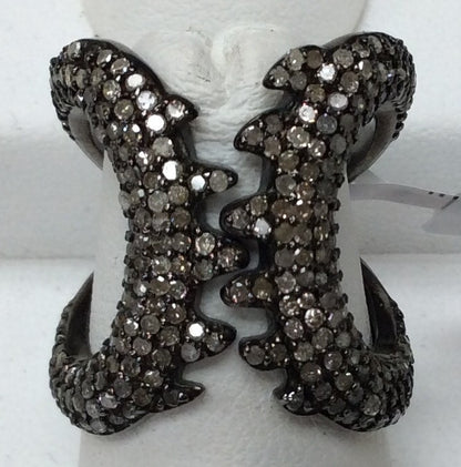 Pave Diamond Ring .925 Oxidized Sterling Silver Diamond Ring, Genuine handmade pave diamond Ring Size Approx 0.88"(21 x 22 MM)