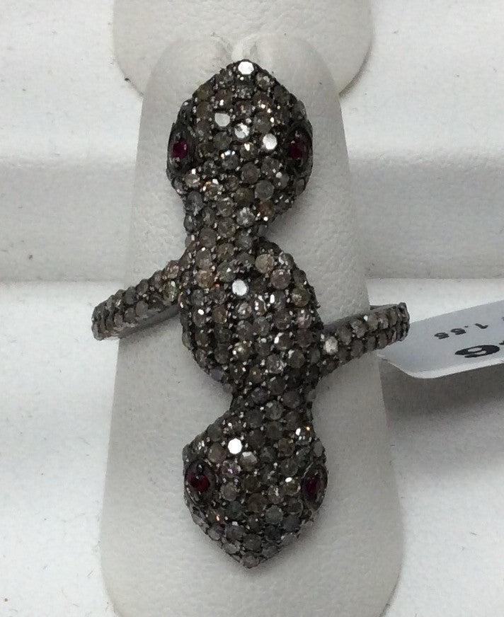 Double Sanke Pave Diamond Ring .925 Oxidized Sterling Silver Diamond Ring, Genuine handmade pave diamond Ring Size Approx 1.24"(9 x 31 MM)