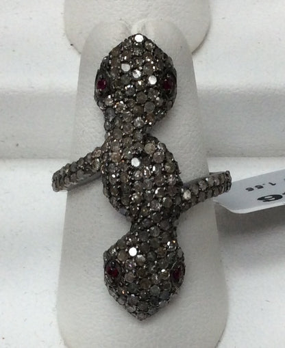 Double Sanke Pave Diamond Ring .925 Oxidized Sterling Silver Diamond Ring, Genuine handmade pave diamond Ring Size Approx 1.24"(9 x 31 MM)