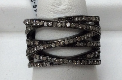 Pave Diamond Ring .925 Oxidized Sterling Silver Diamond Ring, Genuine handmade pave diamond Ring Size Approx 0.84"(13 x 21 MM)