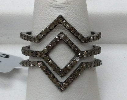 Pave Diamond Ring .925 Oxidized Sterling Silver Diamond Ring