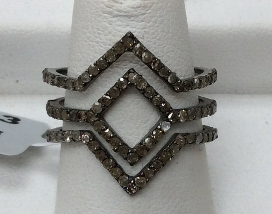 Pave Diamond Ring .925 Oxidized Sterling Silver Diamond Ring