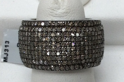 Pave Cigar Band Diamond Ring .925 Oxidized Sterling Silver Diamond Ring, Genuine handmade pave diamond Ring Size Approx 0.96"(13 x 24 MM)