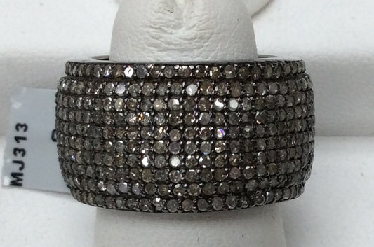 Pave Cigar Band Diamond Ring .925 Oxidized Sterling Silver Diamond Ring, Genuine handmade pave diamond Ring Size Approx 0.96"(13 x 24 MM)