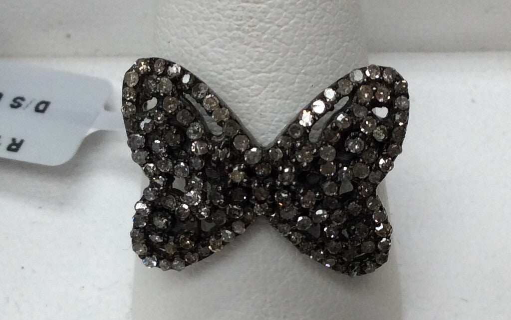 Butterfly Pave Diamond Ring .925 Oxidized Sterling Silver Diamond Ring, Genuine handmade pave diamond Ring Size Approx 0.76"(15 x 19 MM)