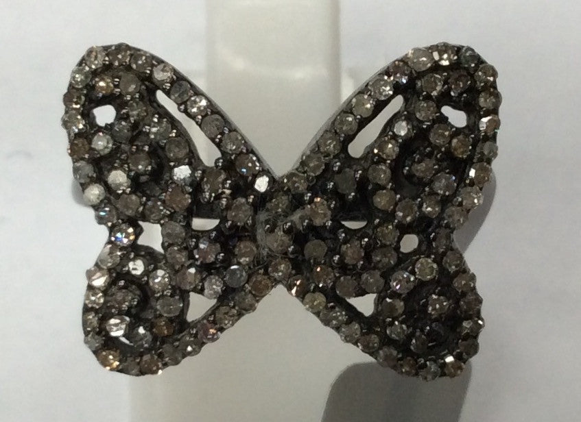 Butterfly Pave Diamond Ring .925 Oxidized Sterling Silver Diamond Ring, Genuine handmade pave diamond Ring Size Approx 0.76"(15 x 19 MM)