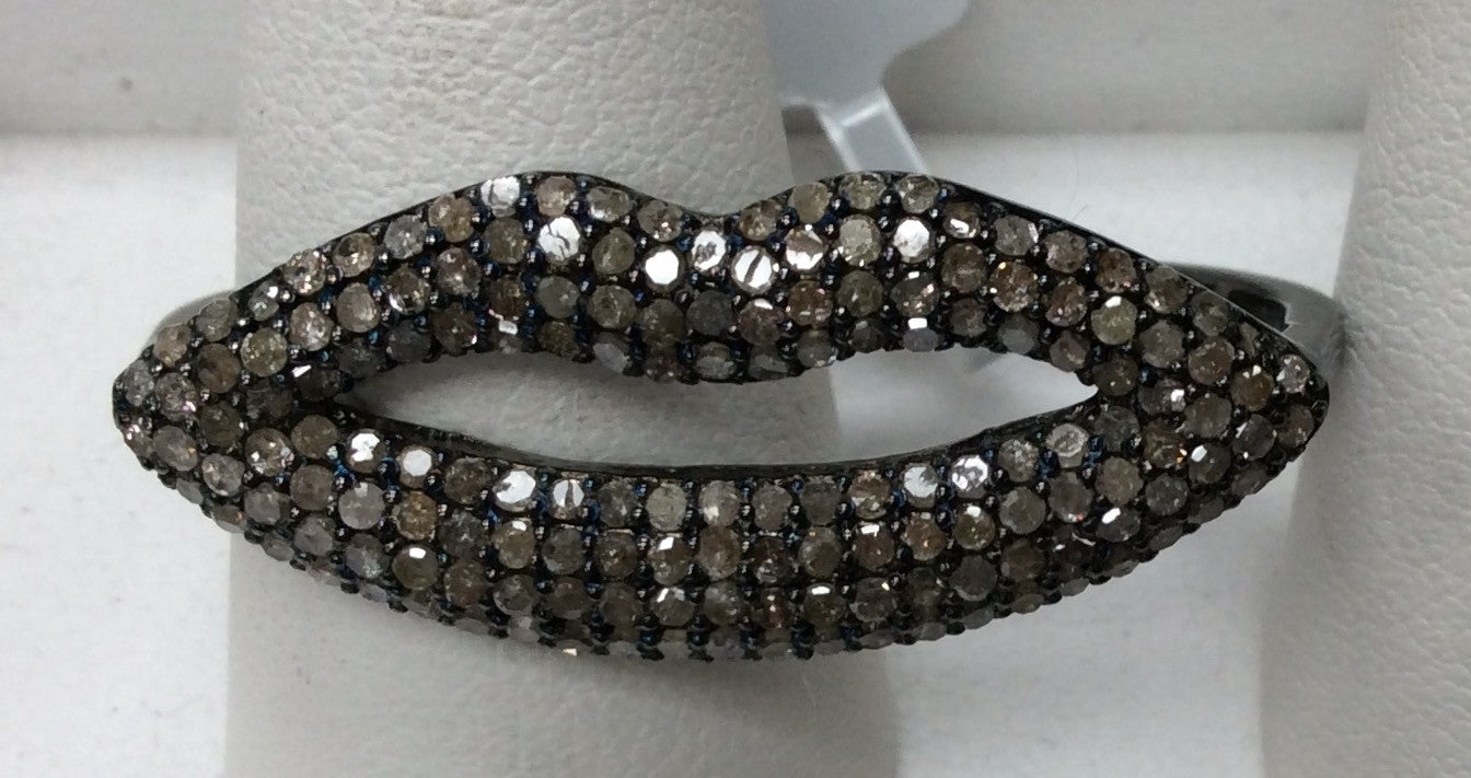 Lipes Pave Diamond Ring .925 Oxidized Sterling Silver Diamond Ring, Genuine handmade pave diamond Ring Size Approx 1.28"(13 x 32 MM)