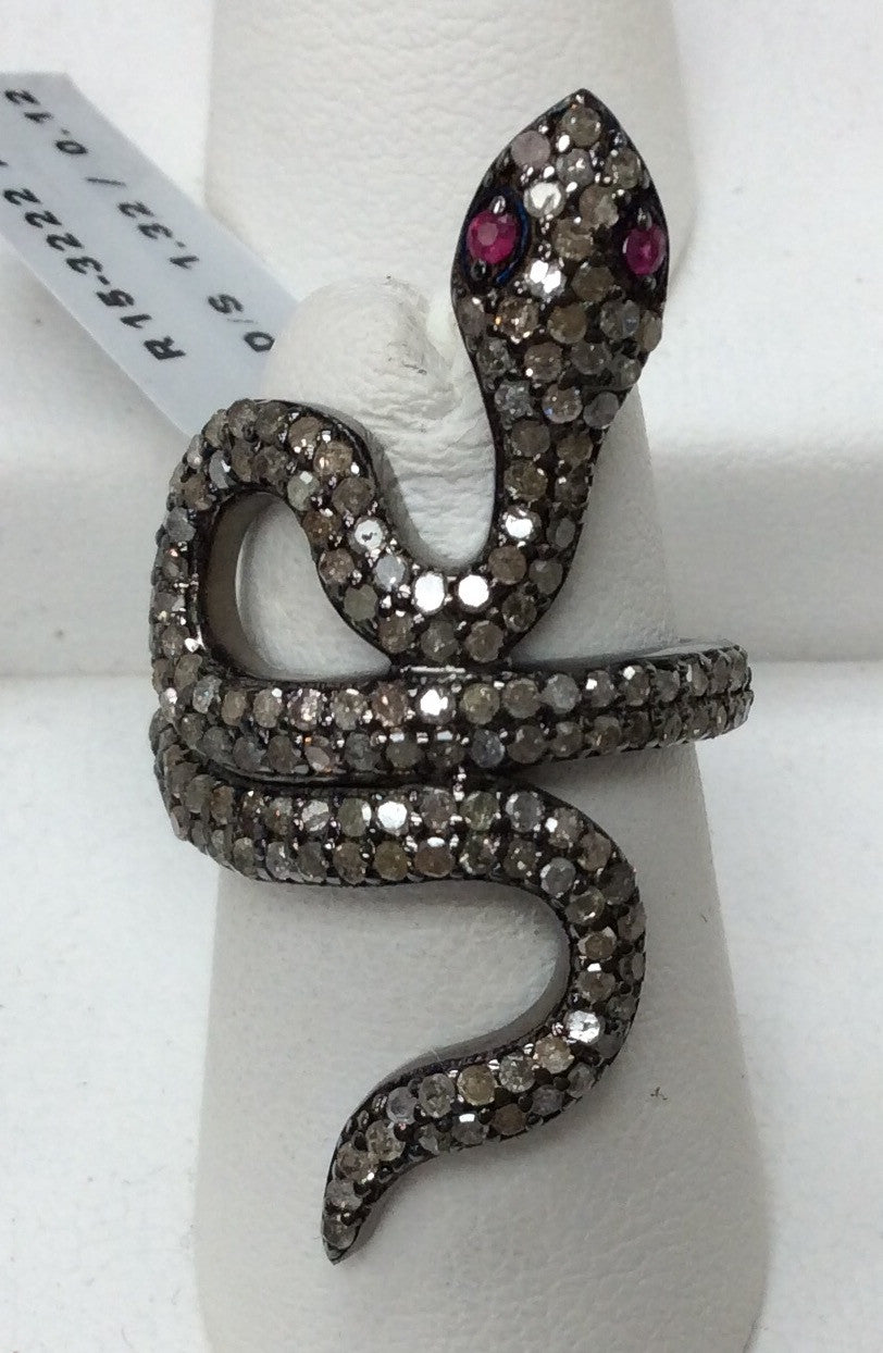 Snake Pave Diamond Ring .925 Oxidized Sterling Silver Diamond Ring, Genuine handmade pave diamond Ring Size Approx 1.52"(20 x 38 MM)