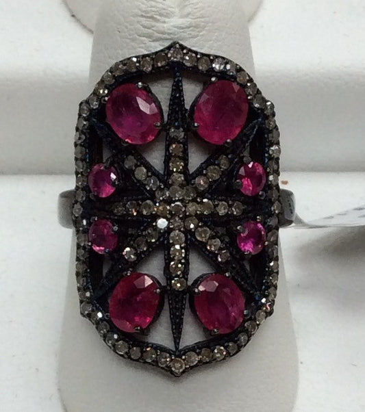 Pave Diamond Ring .925 Oxidized Sterling Silver Diamond Ring, Genuine handmade pave diamond Ring Size Approx 1.08"(18 x 27 MM)