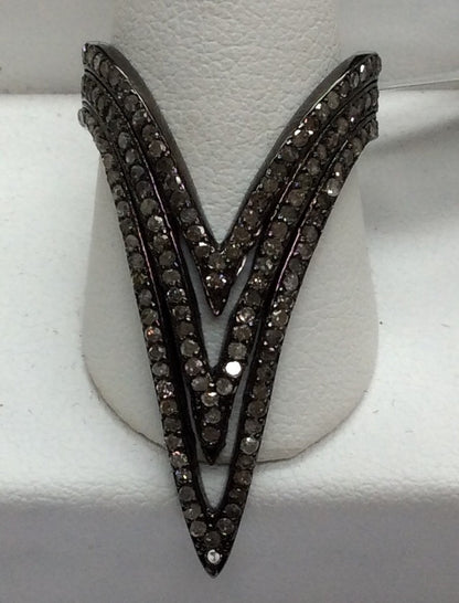 Pave Diamond Ring .925 Oxidized Sterling Silver Diamond Ring, Genuine handmade pave diamond Ring Size Approx 1.44"(21 x 36 MM)