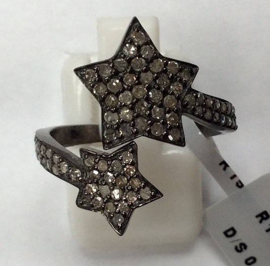 Star Pave Diamond Ring .925 Oxidized Sterling Silver Diamond Ring, Genuine handmade pave diamond Ring Size Approx 0.84"(21 x 21 MM)