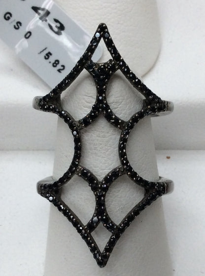 Black Spinel Ring .925 Oxidized Sterling Silver Black Spinal Ring, Genuine handmade pave Black Spinal Ring Size Approx(21x34 mm)