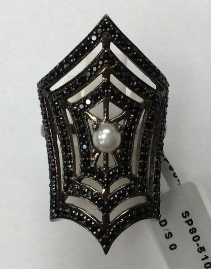 Web Net Black Spinel Ring