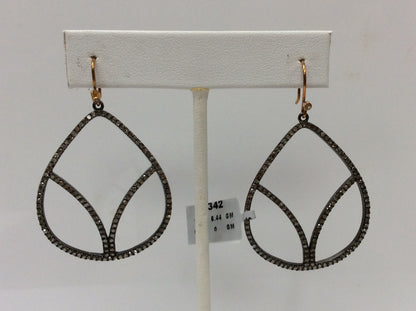 Diamond Silver Earring .925 Oxidized Sterling Silver Diamond Earring, Genuine handmade pave diamond Earring Size 2.0"(33 x 50 MM )