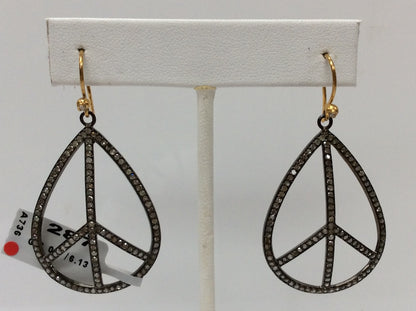 Diamond Silver Earring .925 Oxidized Sterling Silver Diamond Earring, Genuine handmade pave diamond Earring Size 2.08"(29 x 52 MM )