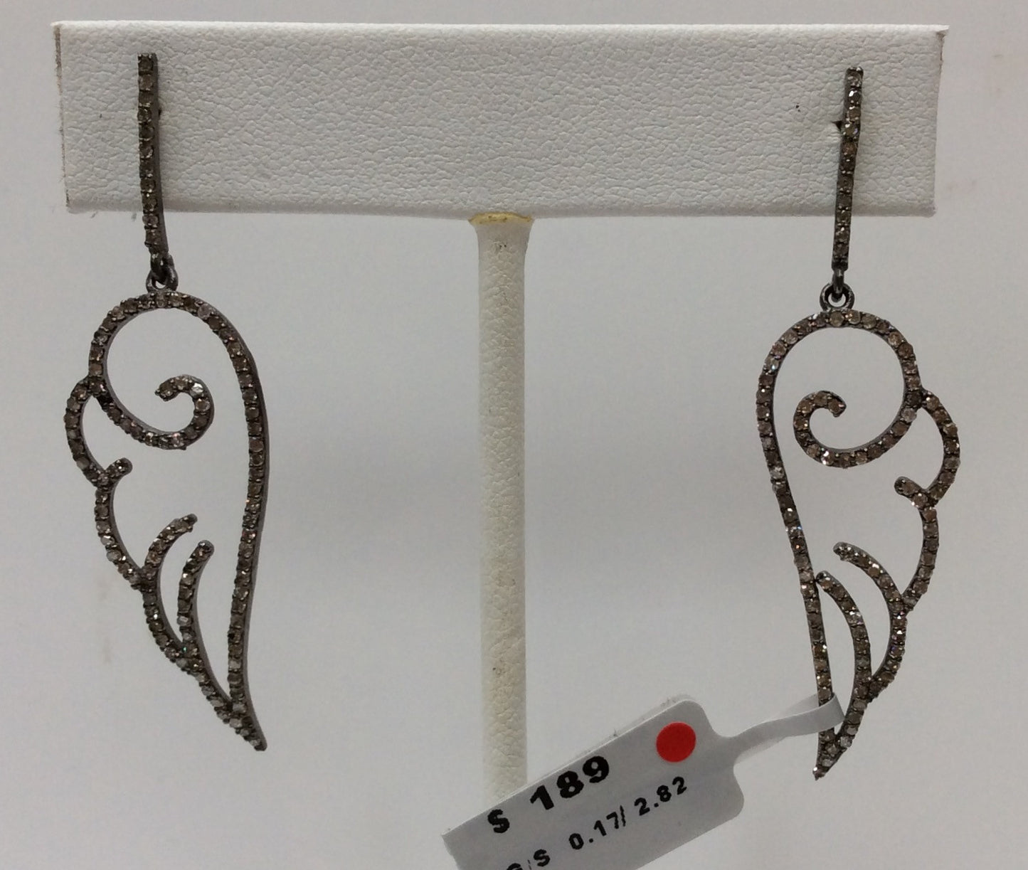 Wings Diamond Earrings .925 Oxidized Sterling Silver Diamond Earring, Genuine handmade pave diamond Earring Size 2.08"(16 x 52 MM )
