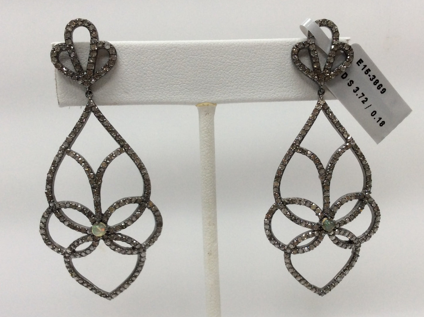 Diamond Silver Earring .925 Oxidized Sterling Silver Diamond Earring, Genuine handmade pave diamond Earring Size 2.60"(28 x 65 MM )