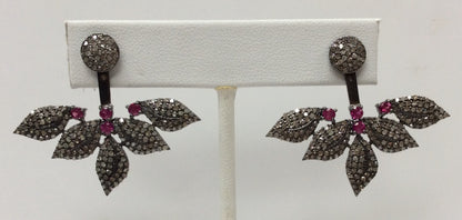 Flower Diamond Silver Earring .925 Oxidized Sterling Silver Diamond Earring, Genuine handmade pave diamond Earring Size 1.56"(32 x 39 MM )