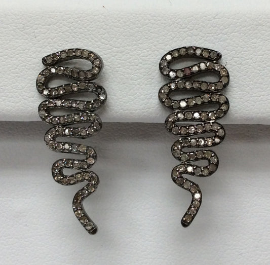 Snake Diamond Silver Earring .925 Oxidized Sterling Silver Diamond Earring, Genuine handmade pave diamond Earring Size 1.16"(12 x 29 MM )